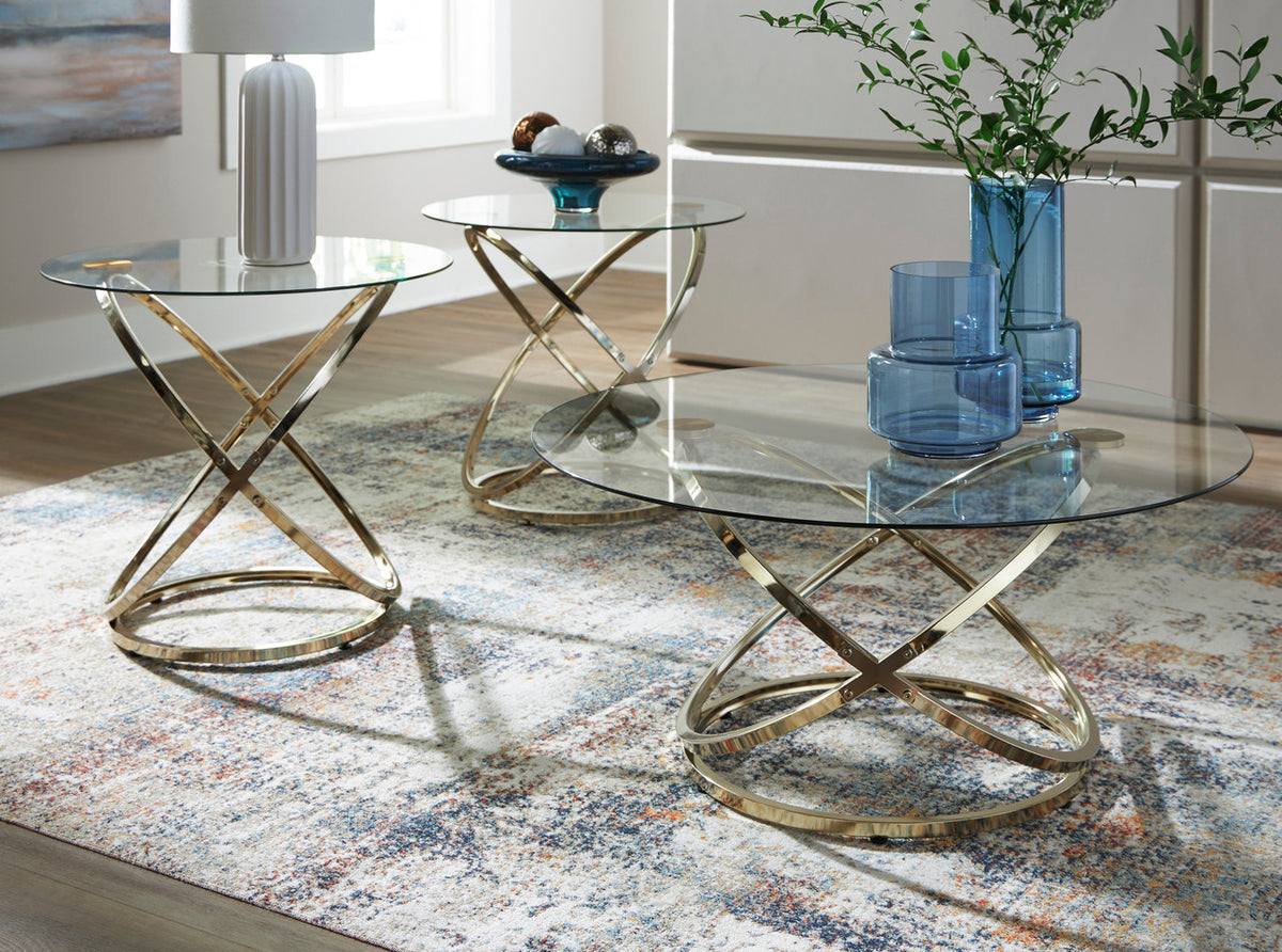 BOSANOVA Gold Metal & Clear Glass 3 Piece Table Set