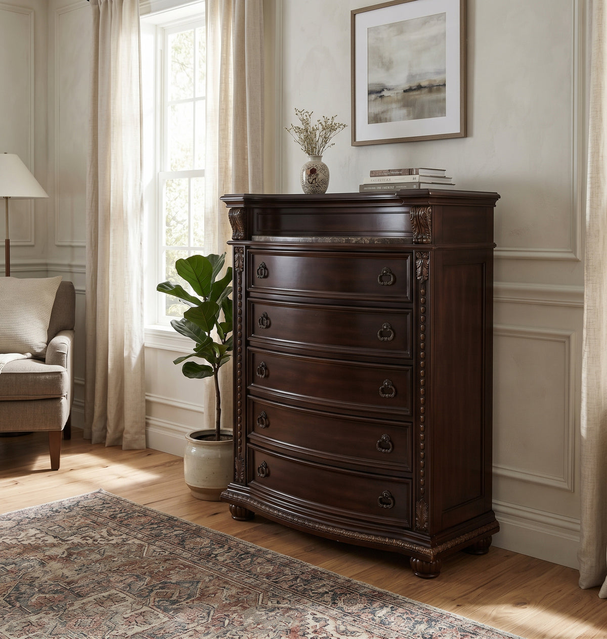 BOWEN Brown Cherry 45" x 58" Height Chest with Marble-Top