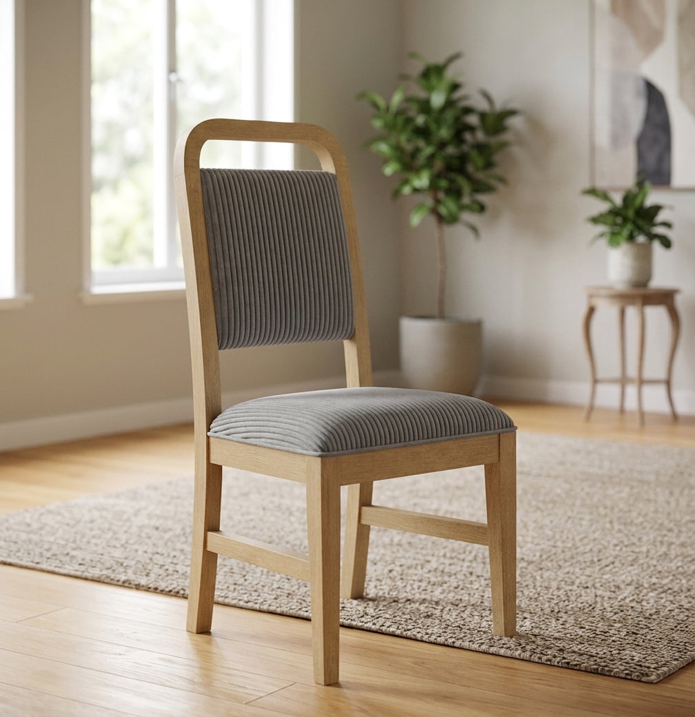 BRIAA Natural 20" Wide Dining Chair with Gray Corduroy