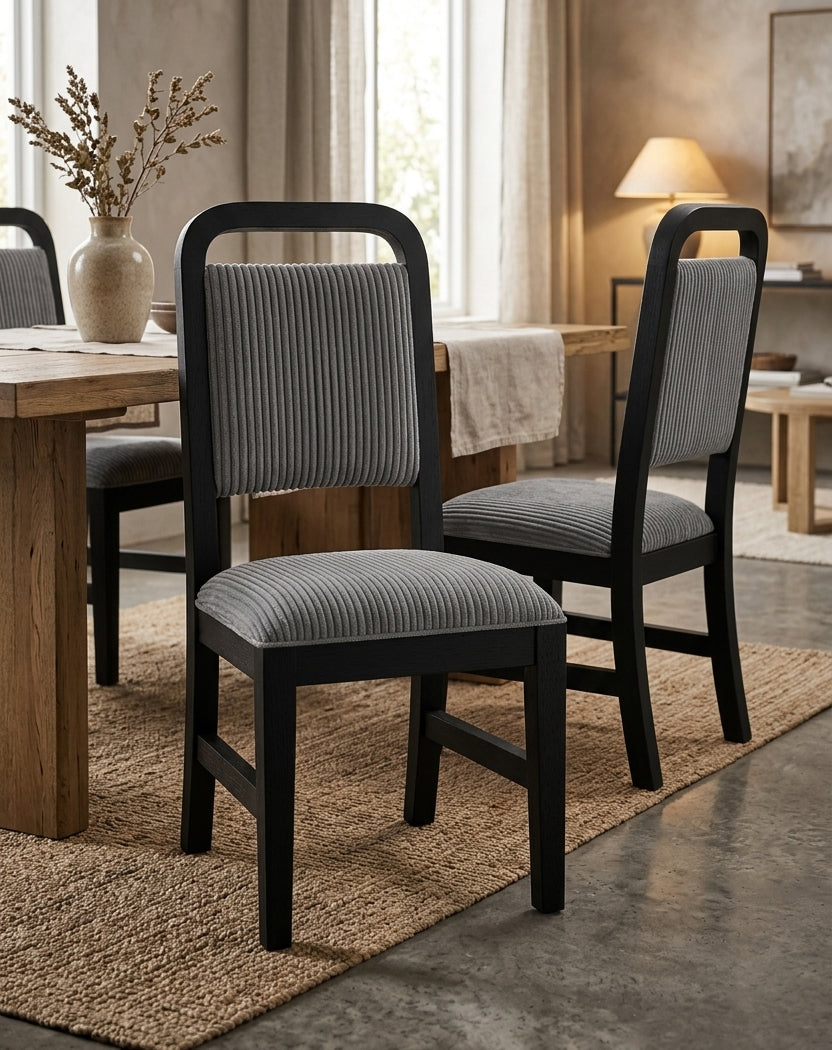 BRIAA Black 20" Wide Dining Chair with Gray Corduroy