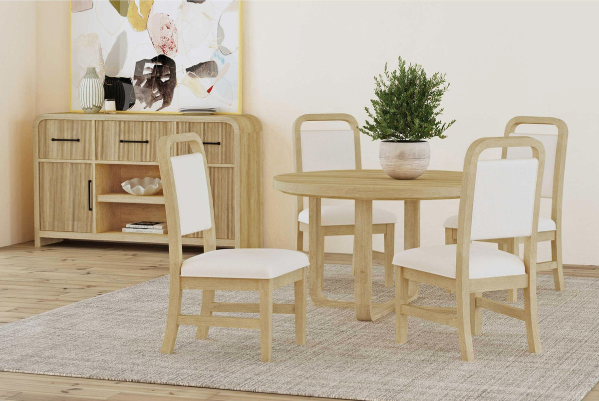 BRIAA Natural 5 Piece Dining Set with White Fabric Chairs