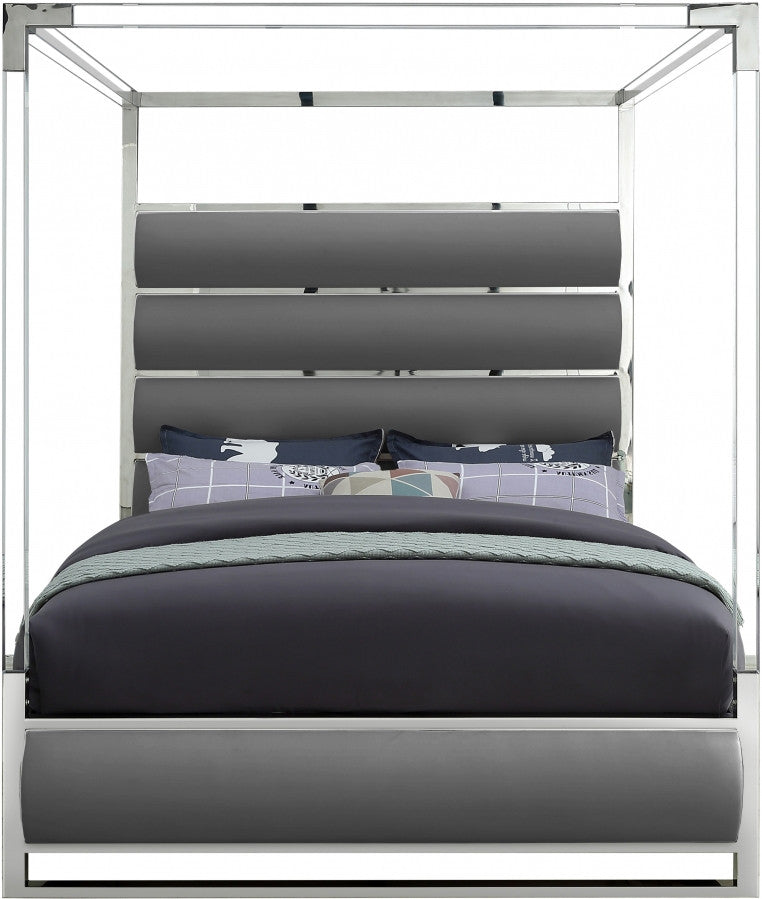 BRUNA Gray Leatherette & Acrylic Canopy Bed