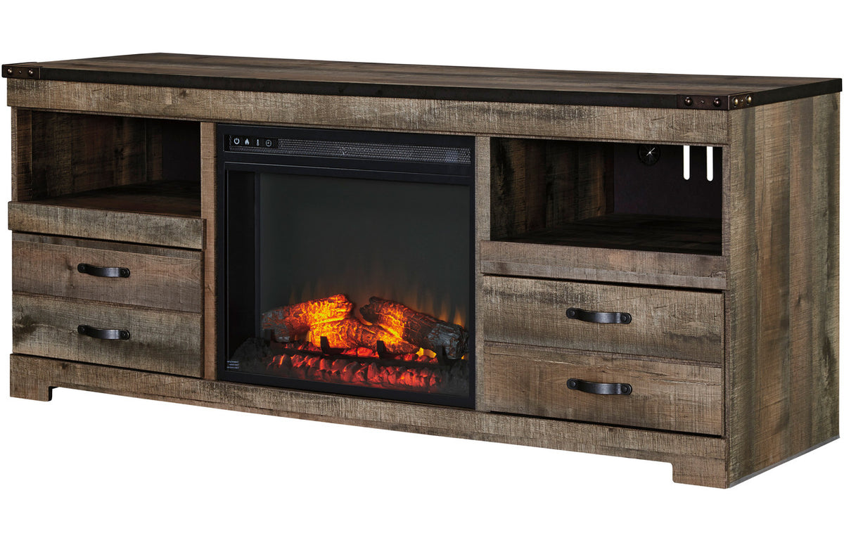 BENNI Rustic Brown 63" Wide TV Stand with Fireplace