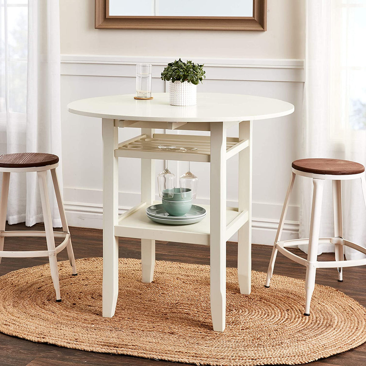 CADMUS Cream 40" Wide Counter Table with Drop Leaves