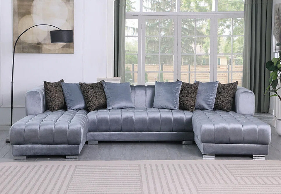 CAPRERA Gray Velvet 130" Wide Double Chaise Sectional
