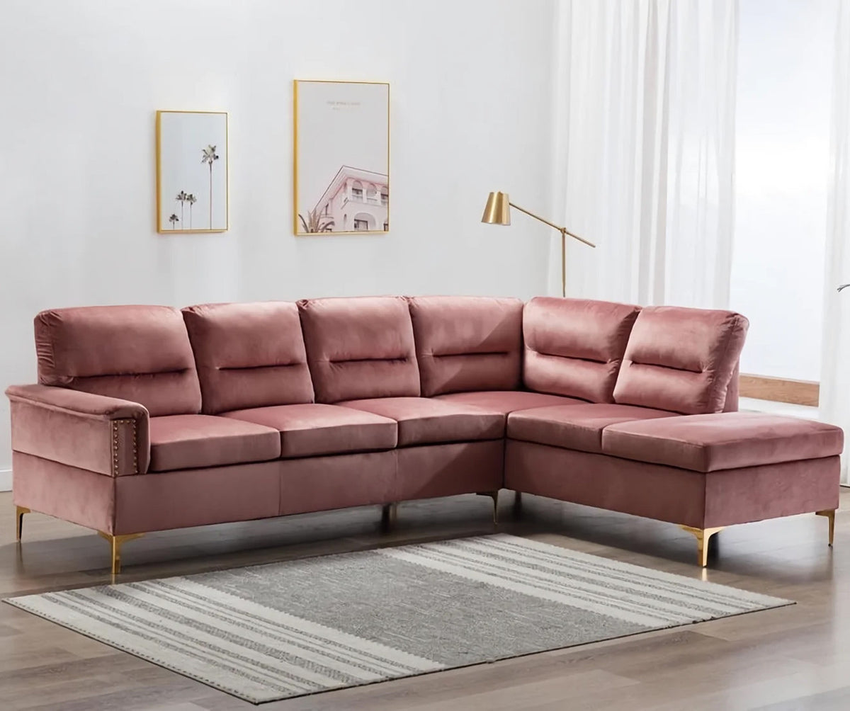 CAPRICE Pink Velvet 100" Wide Sectional