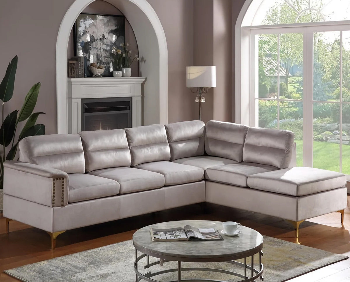 CAPRICE Silver Velvet 100" Wide Sectional