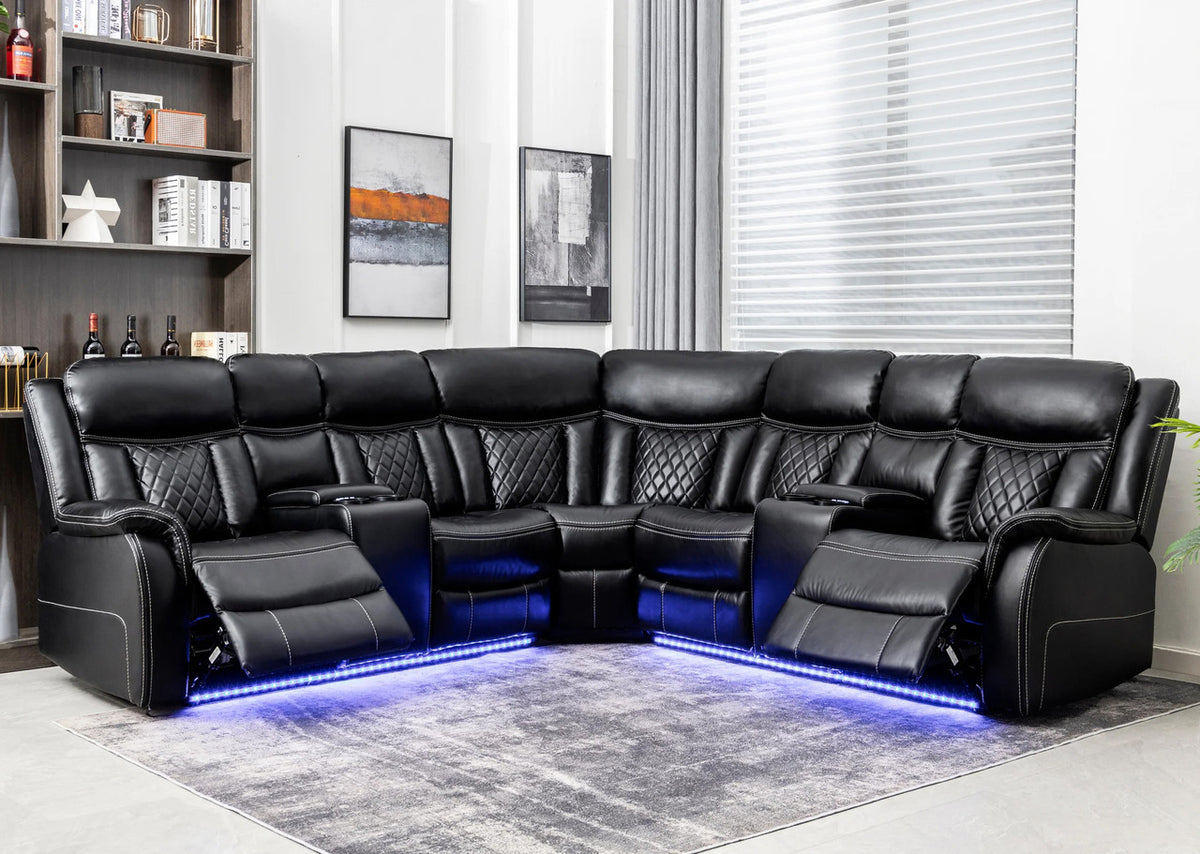 CARLILE Black 115" Wide Reclining Sectional with LED's