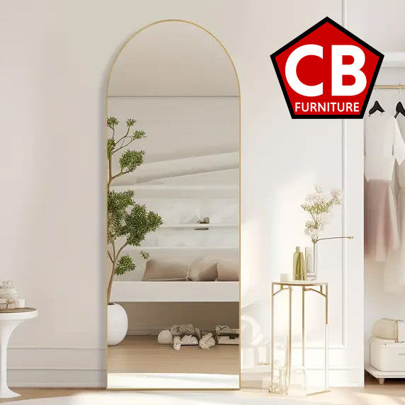 CARLITA Gold 18" Wide x 58" Tall Arched Floor Mirror