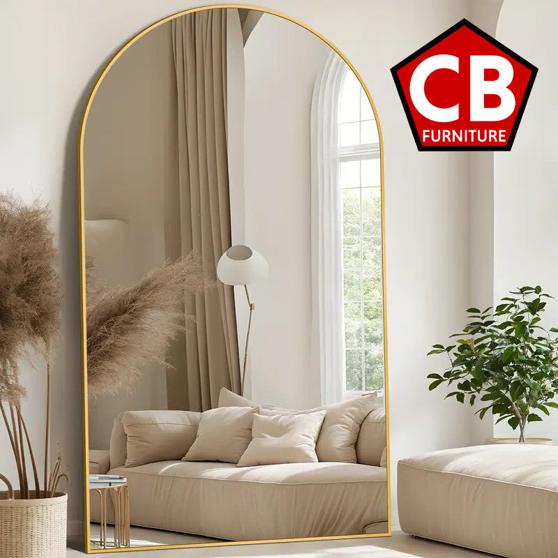 CARLITA Gold 41" Wide x 81" Tall Arched Floor Mirror