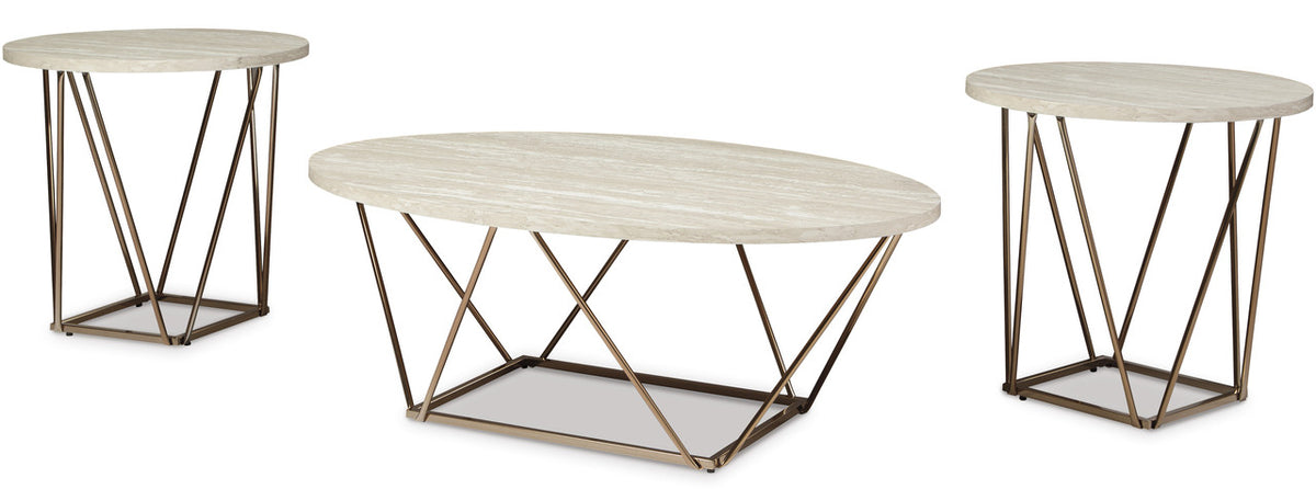 CARRIGAN Beige & Gold 3 Piece Table Set