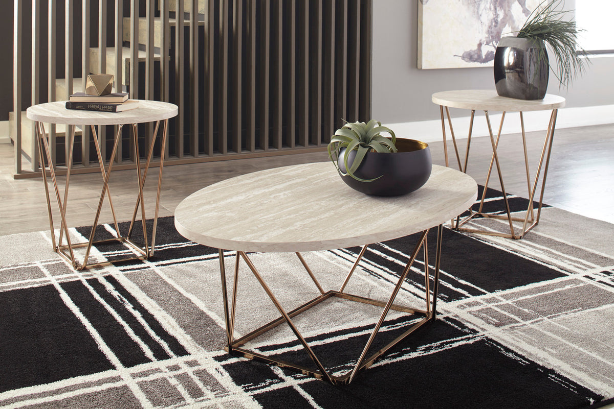 CARRIGAN Beige & Gold 3 Piece Table Set