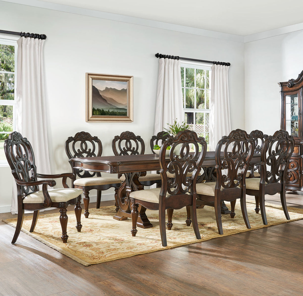 CAVANAUGH Brown Pecan 9 Piece Dining Set