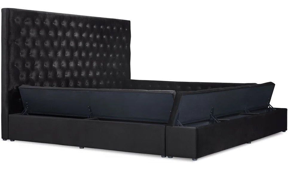 CERENE Black Velvet 61" Height Platform Bed with Storage Benches