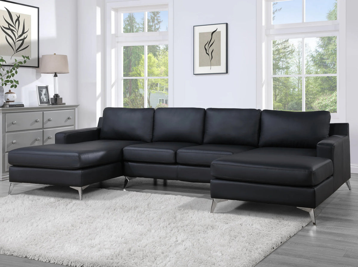 CHIYO Black 122" Wide Double Chaise Sectional