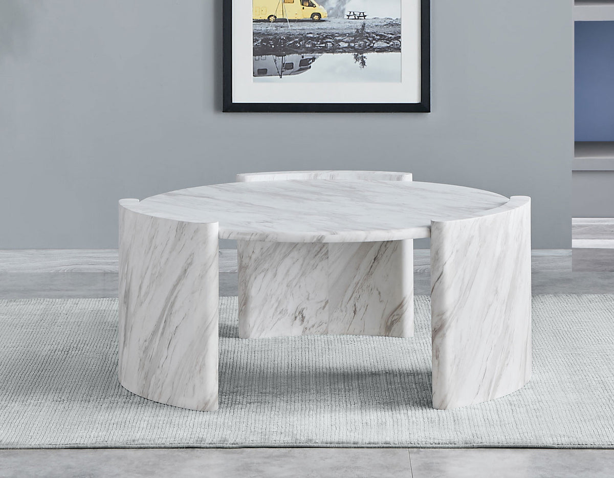 CINQUE White Faux Marble 42" Wide Coffee Table