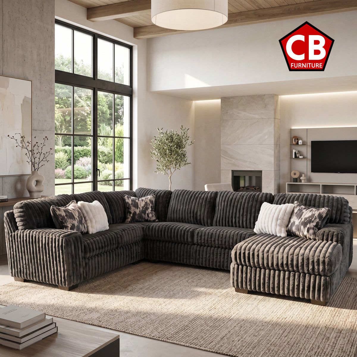CLAYPOOL Dark Gray Corduroy 142" Wide x 94" Depth Oversized Sectional