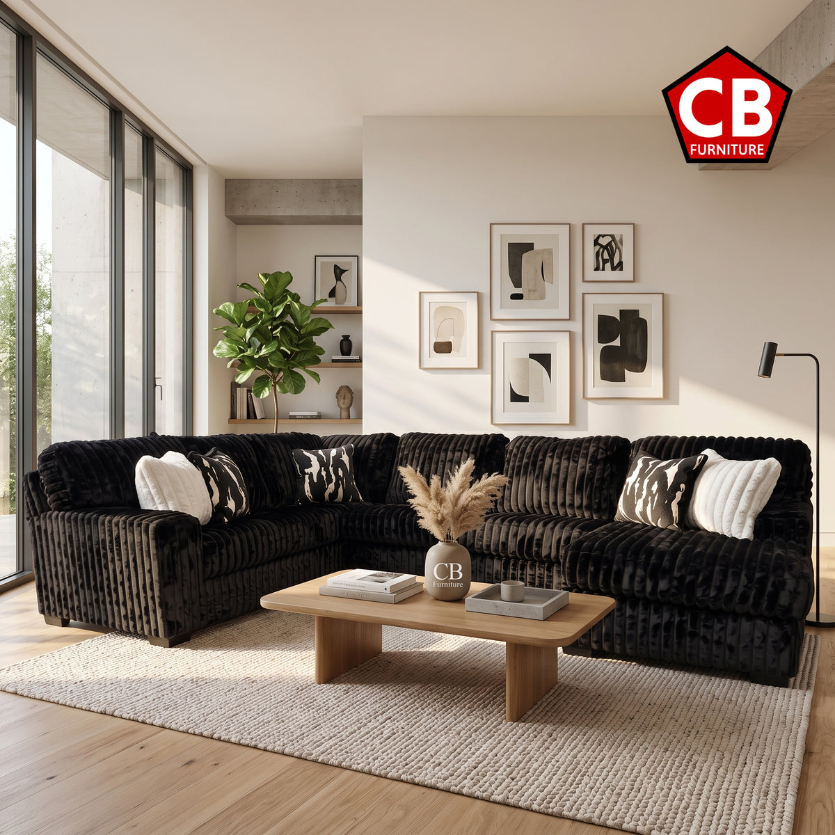 CLAYPOOL Black Corduroy 142" Wide x 94" Depth Sectional