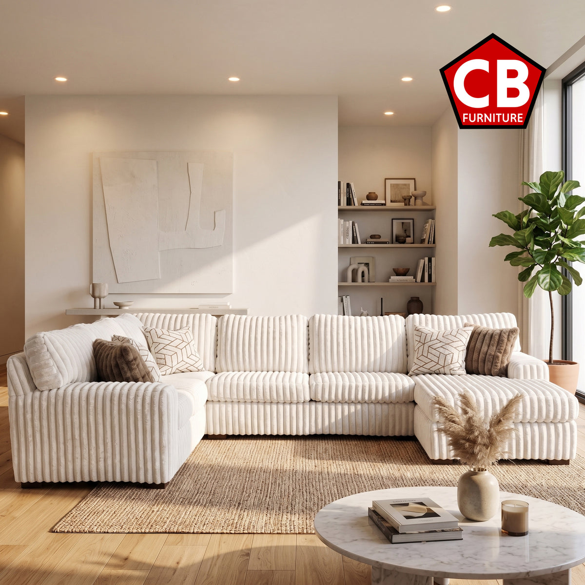 CLAYPOOL Cream Corduroy 142" Wide x 94" Depth Sectional