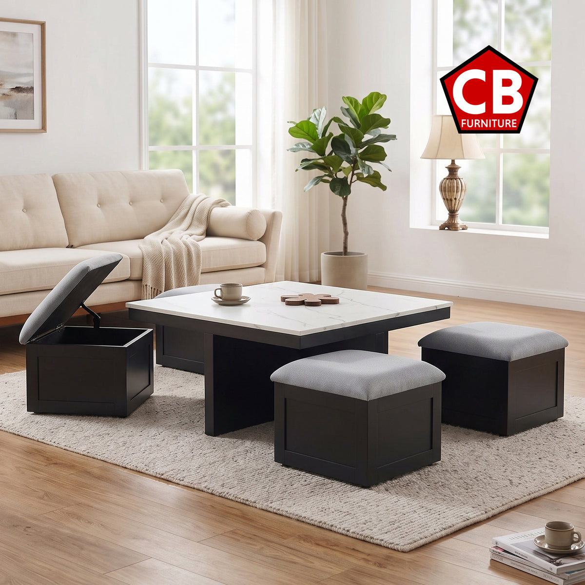 CLEBURNE Black & Whit 38" x 38" Coffee Table