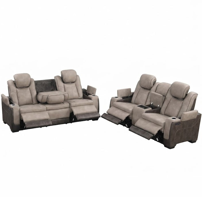 COMANCHE Brown Power Reclining Sofa & Loveseat