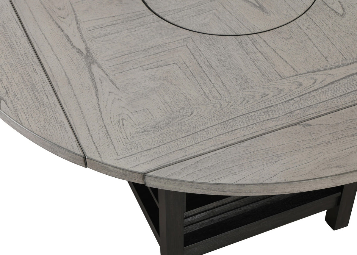 CORINA 7 Piece Round to Square Counter Height Set with Lazy-Susan