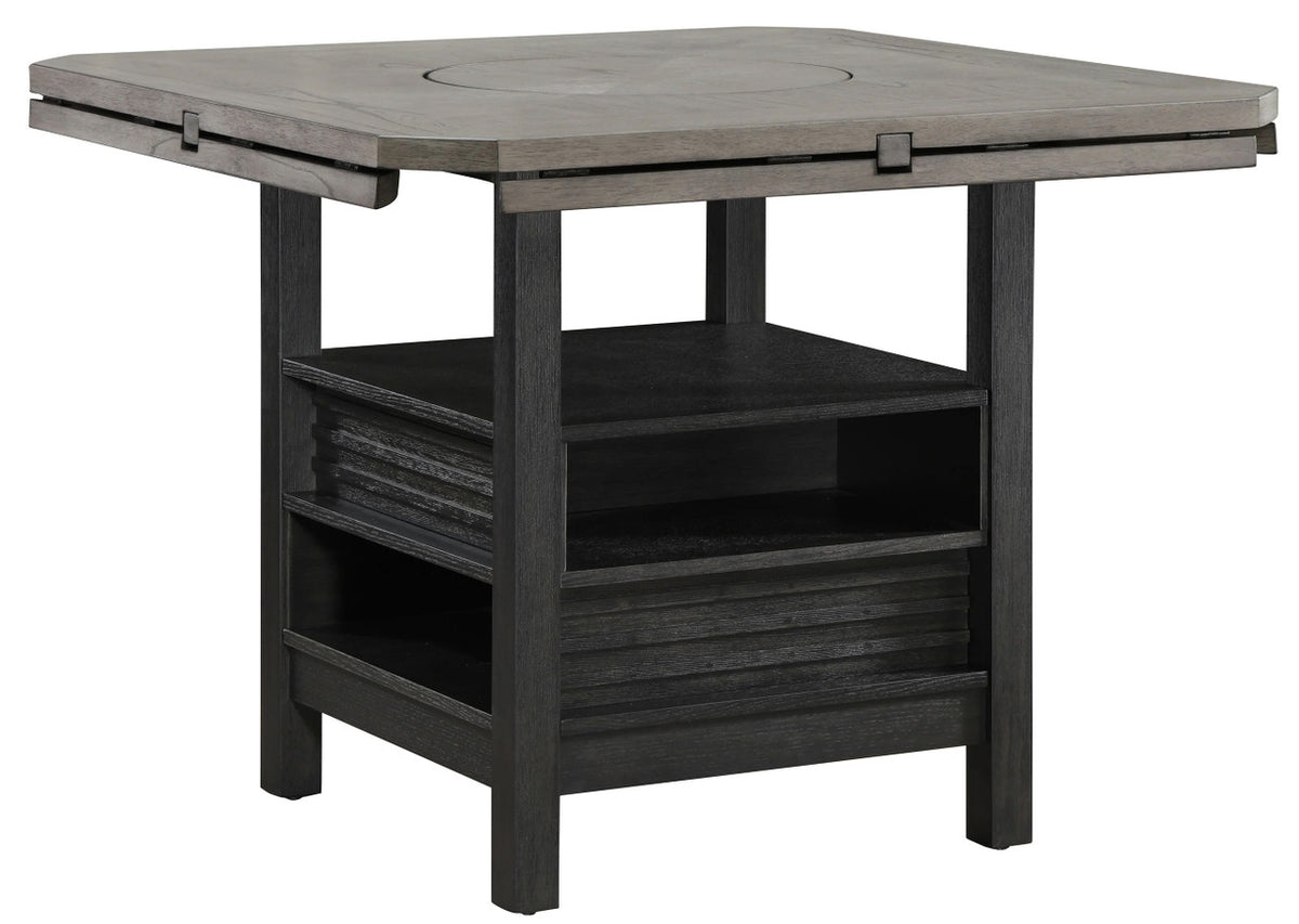 CORINA 7 Piece Round to Square Counter Height Set with Lazy-Susan