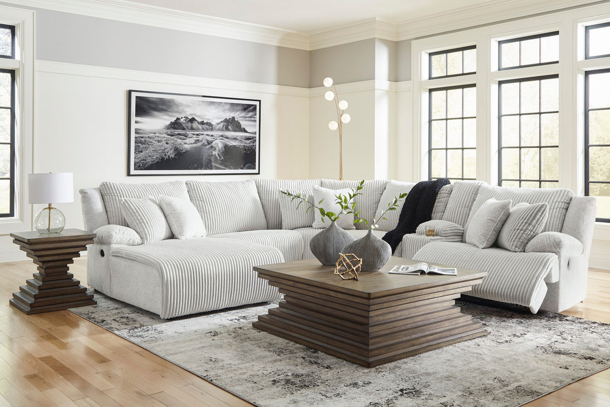CORSICA Alloy Corduroy 144" x 130" 6 Piece Reclining Sectional with 3 Recliners
