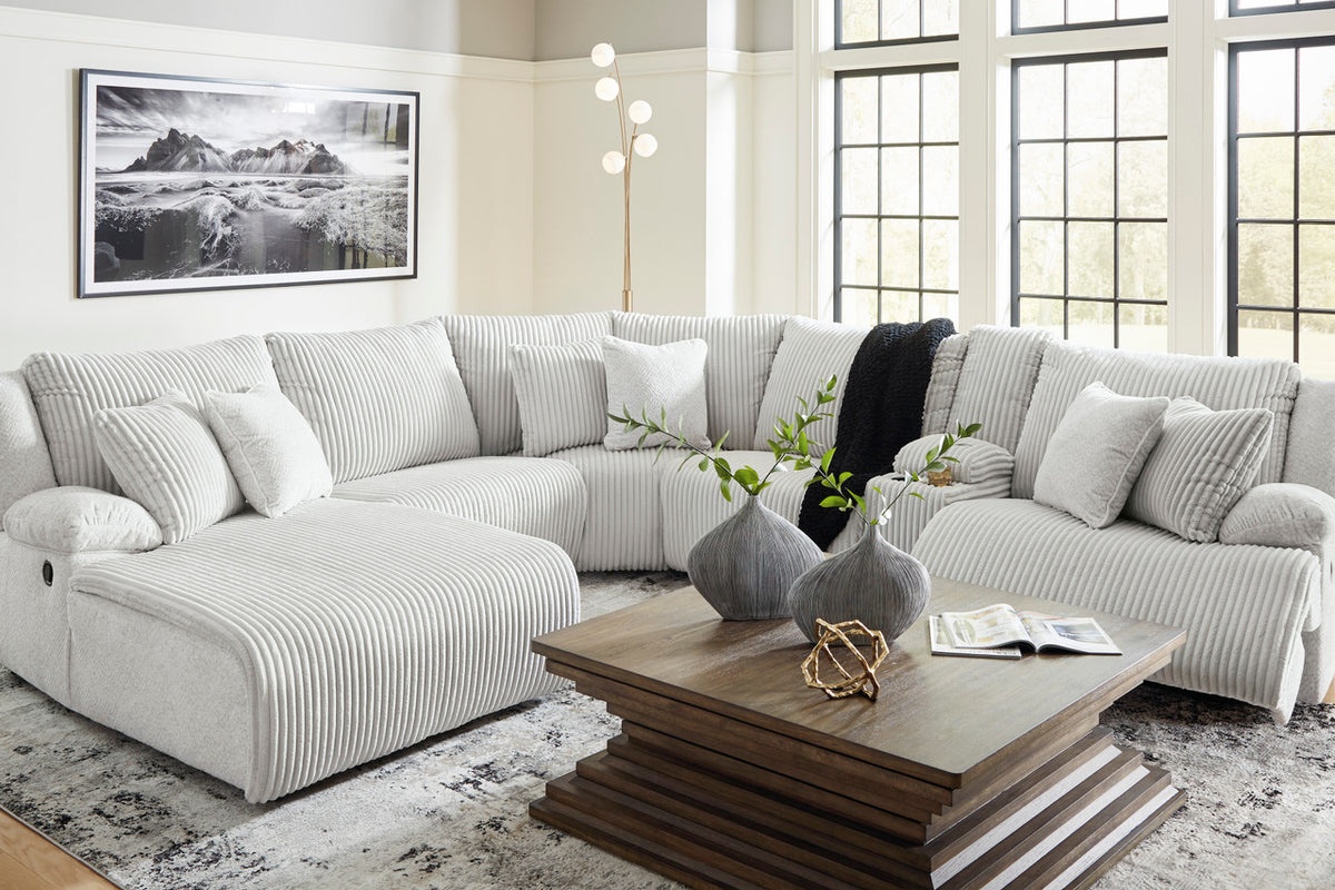 CORSICA Alloy Corduroy 144" x 130" 6 Piece Reclining Sectional with 2 Recliners