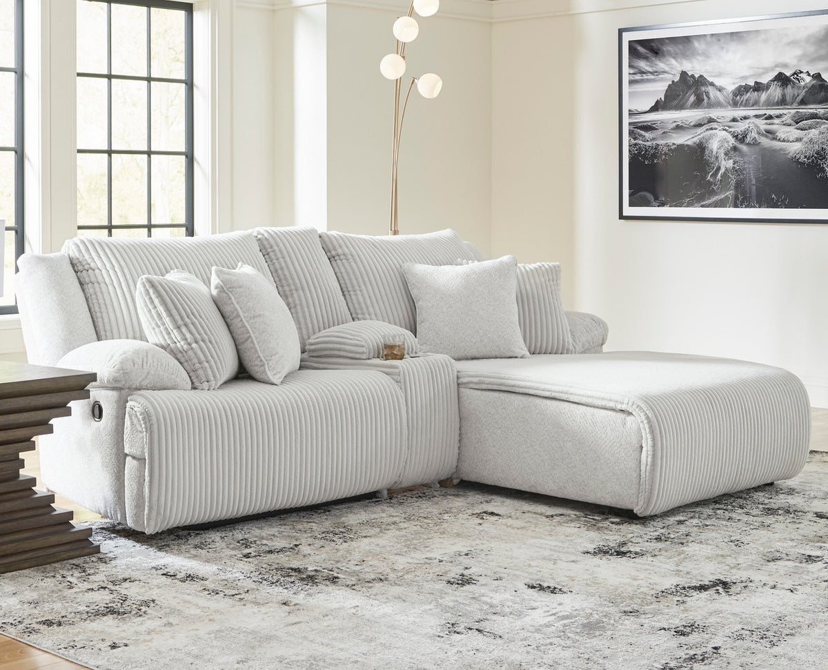 CORSICA Alloy Corduroy 96" x 73" 3 Piece Reclining Sectional with 2 Recliners