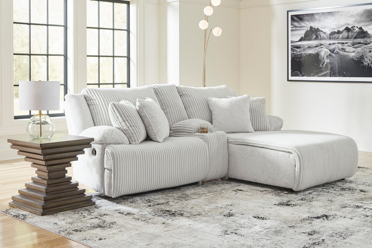 CORSICA Alloy Corduroy 96" x 73" 3 Piece Reclining Sectional with 2 Recliners