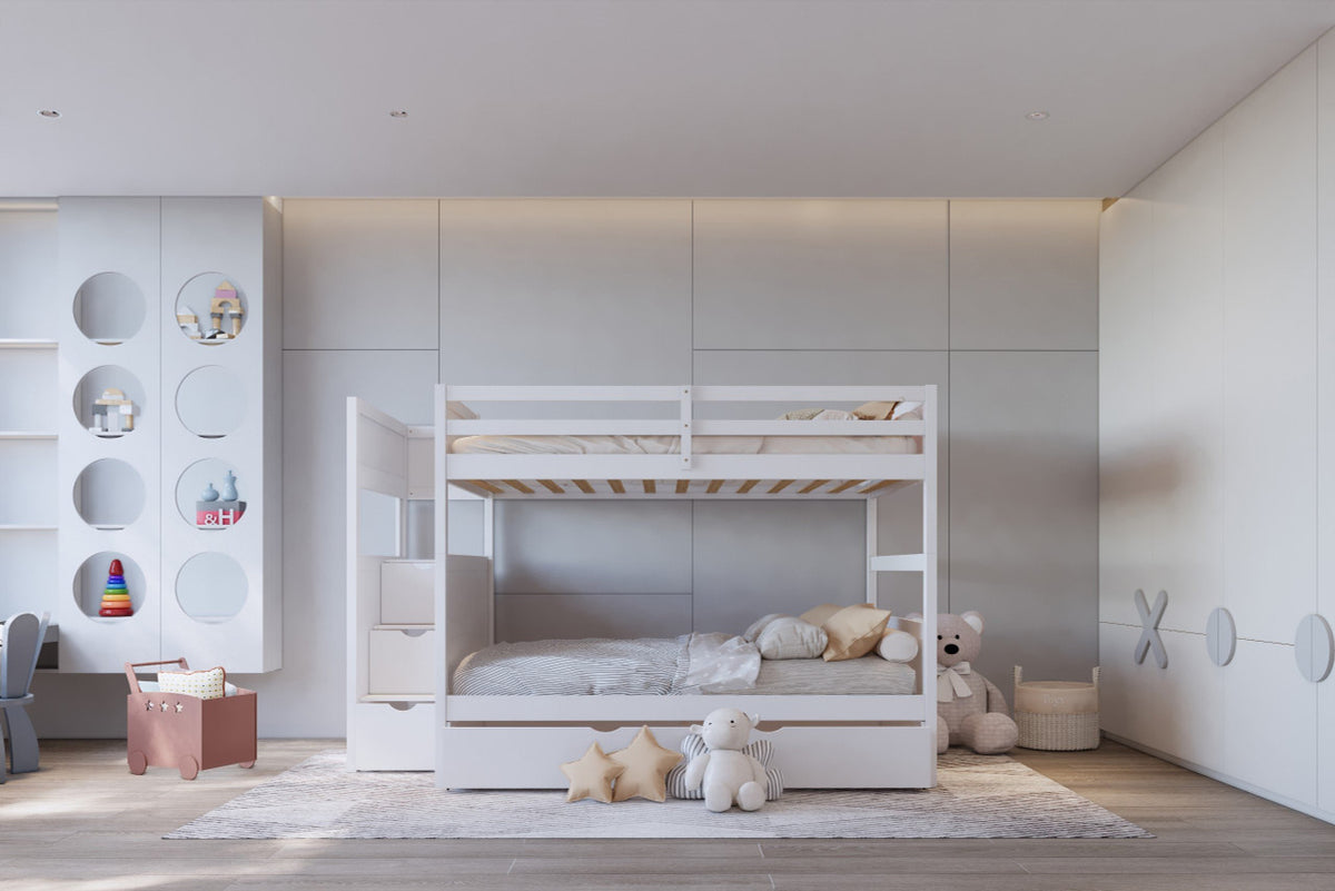 CORTNEY White Full over Full Bunk Bed with Trundle/Sorage