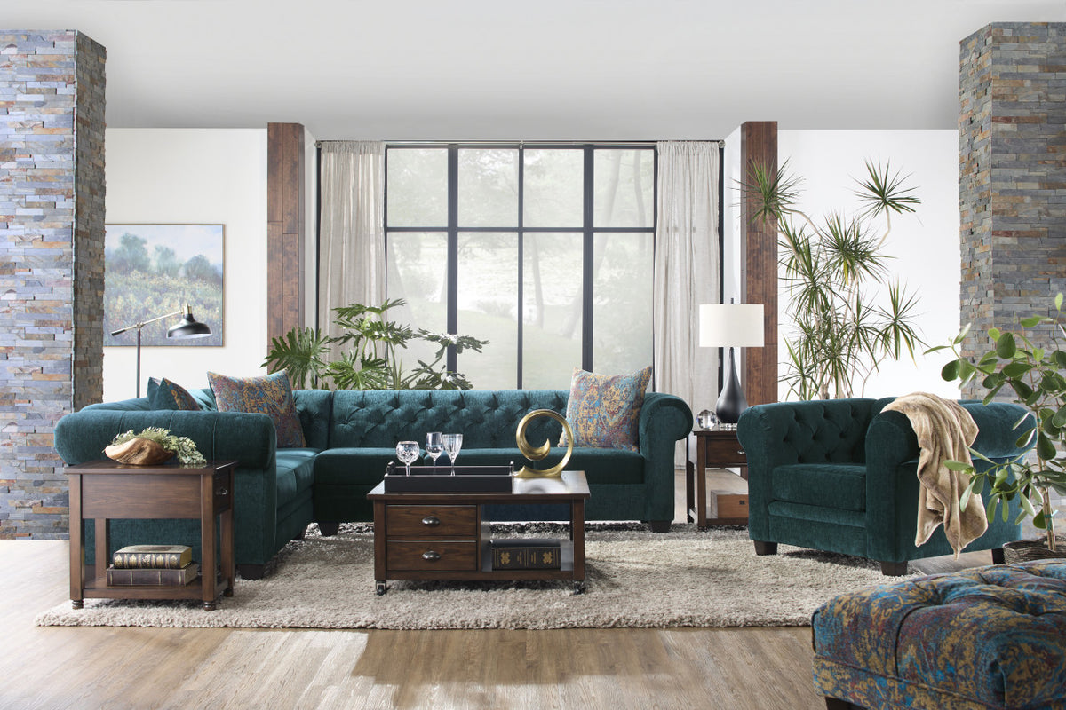 COSGROVE Peacock Green 123" Wide Sectional