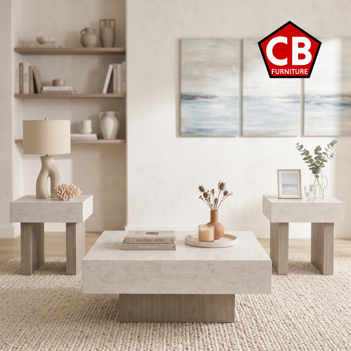 COSSETTE Cement-Look 3 Piece Table Set