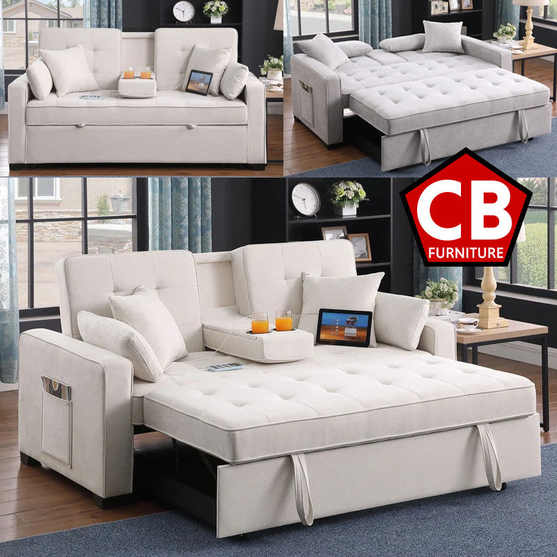 COTTONWOOD Beige Linen 70" Wide Sofa Sleeper