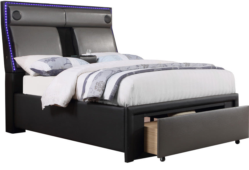 COVAK Black & Gray LED Storage Bed with Drop-Down Tray