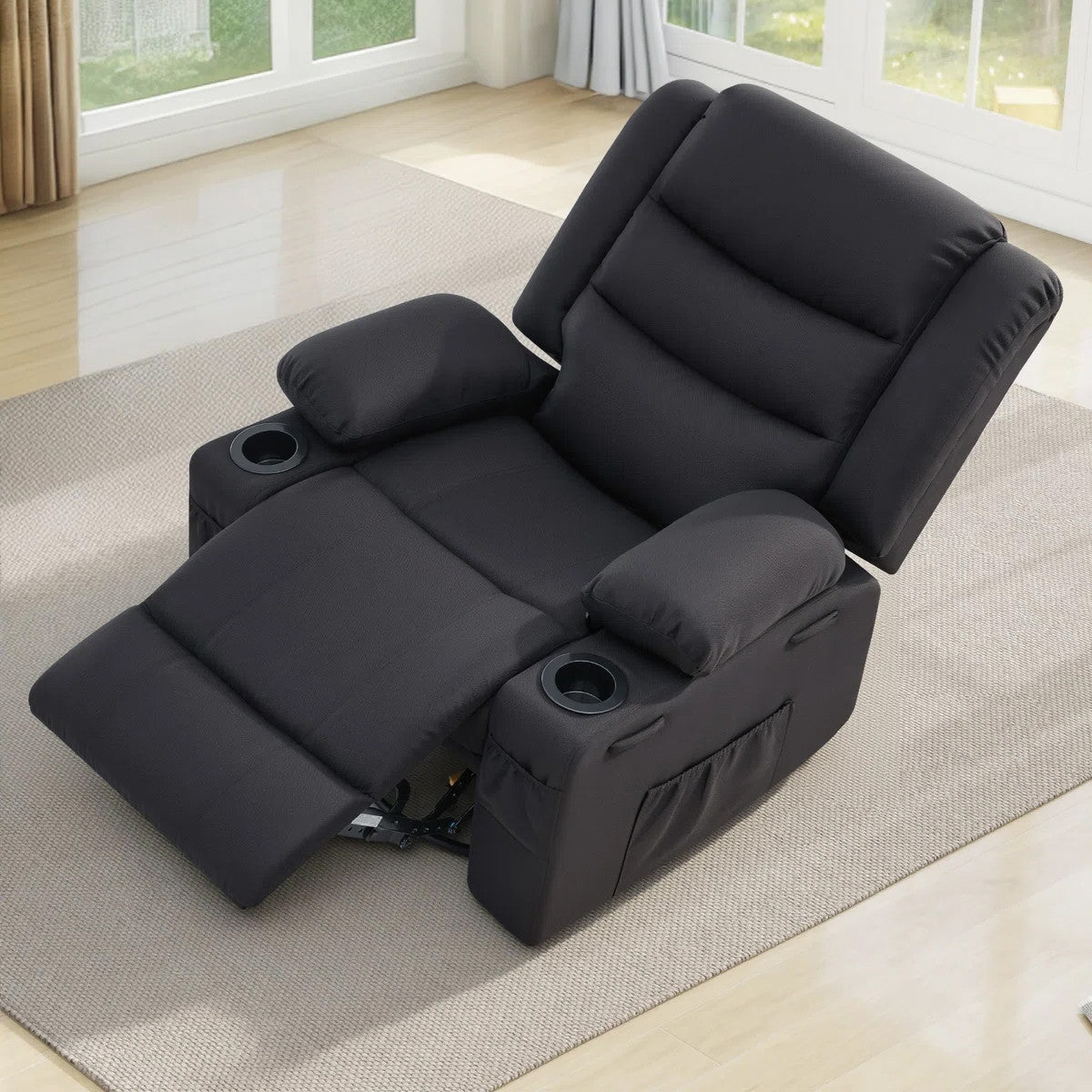 COVINA Black Polyester 36" Wide Swivel Rocker Recliner