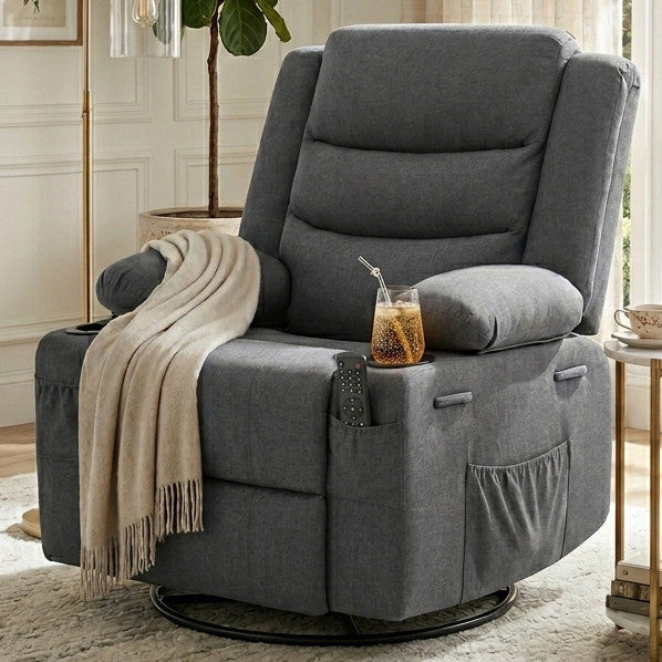 COVINA Dark Gray Polyester 36" Wide Swivel Rocker Recliner