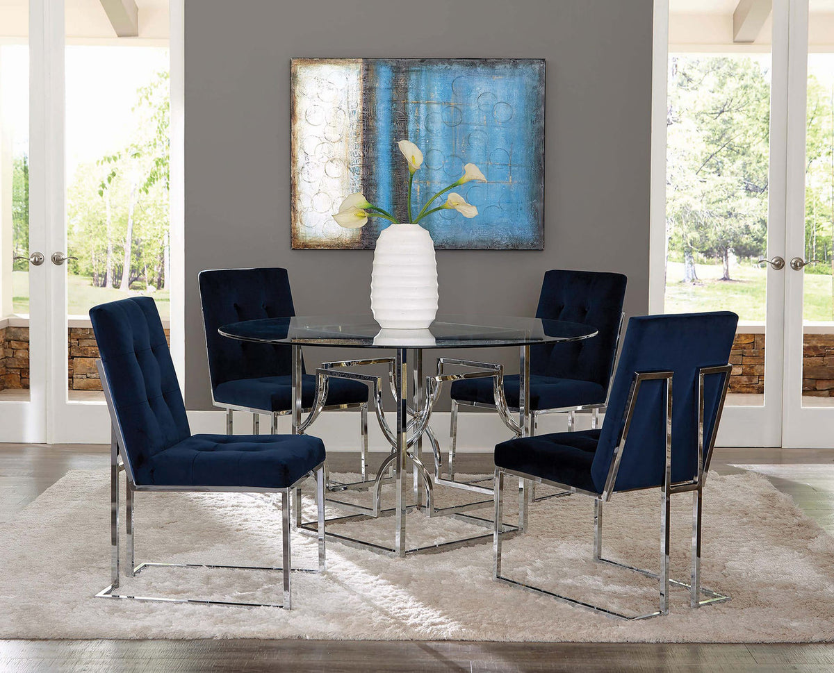 COLLINS Blue and Chrome 5 Piece Dining Set