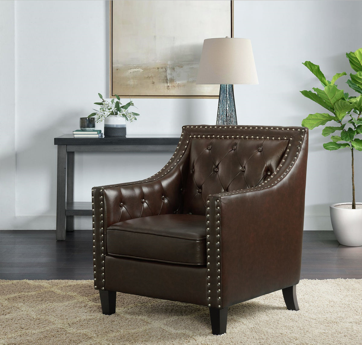 DAHLIA Brown Faux Leather 30" Wide Accent Chair