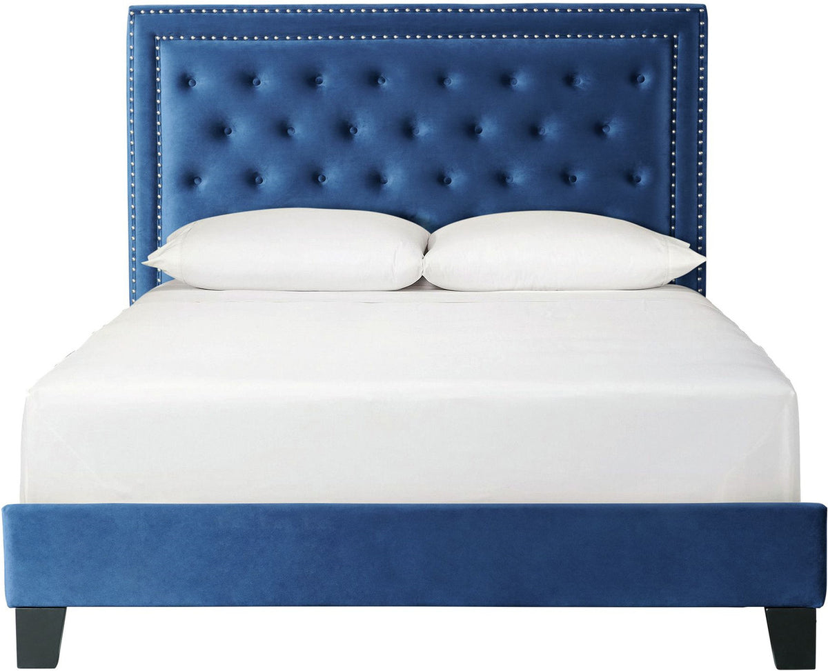 DAHLIA Dark Blue Velvet Platform Bed