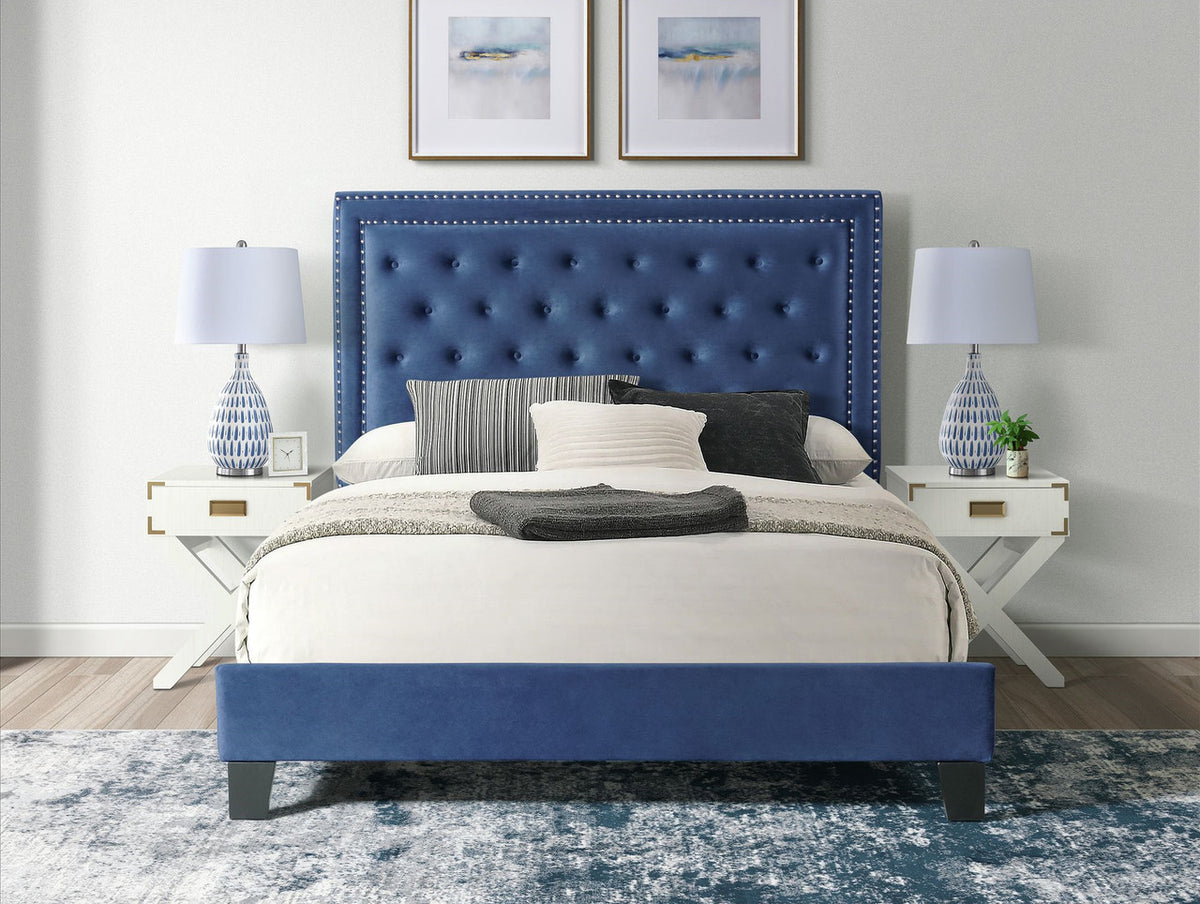 DAHLIA Dark Blue Velvet Platform Bed