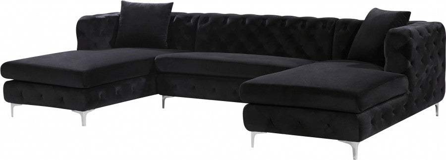 DALEYZA Black 127" Wide Velvet Double Chaise Sectional