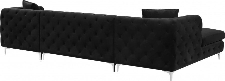 DALEYZA Black 127" Wide Velvet Double Chaise Sectional
