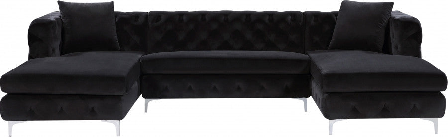 DALEYZA Black 127" Wide Velvet Double Chaise Sectional