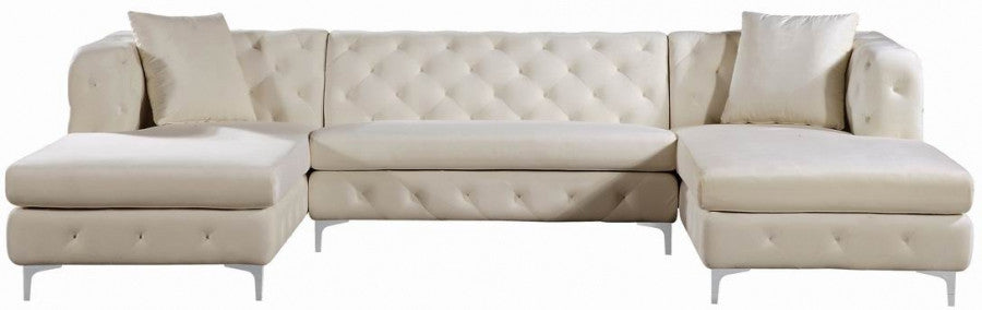 DALEYZA Cream 127" Wide Velvet Double Chaise Sectional