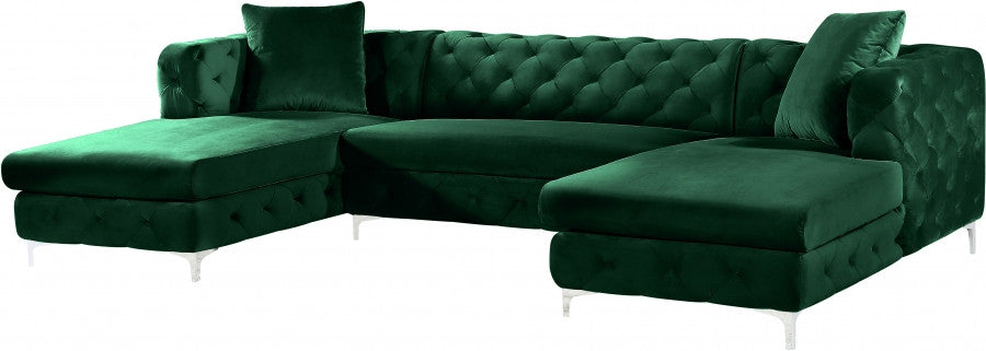 DALEYZA Green 127" Wide Velvet Double Chaise Sectional