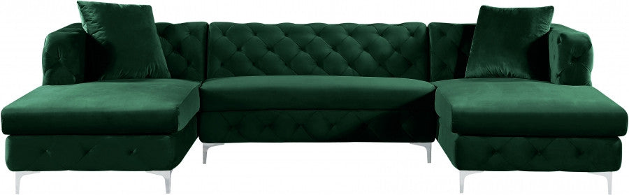 DALEYZA Green 127" Wide Velvet Double Chaise Sectional