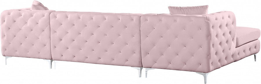 DALEYZA Pink 127" Wide Velvet Double Chaise Sectional