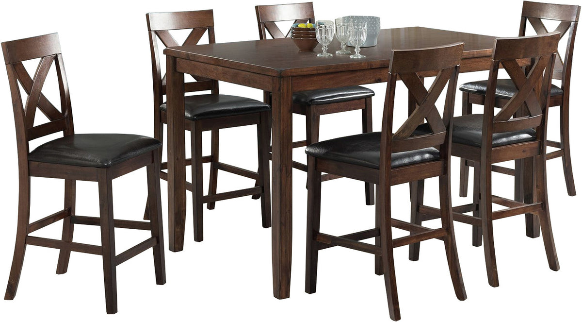 DAMIAN Brown 7 Piece Counter Dining Set